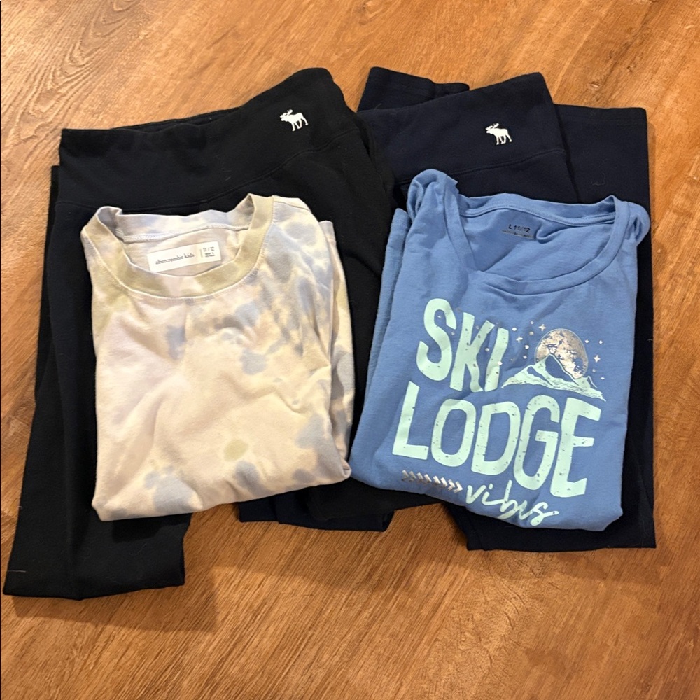 Abercrombie Kids Navy and Black Kids Leggings Duo w Tie-Dye Crewneck Ski T 11/12